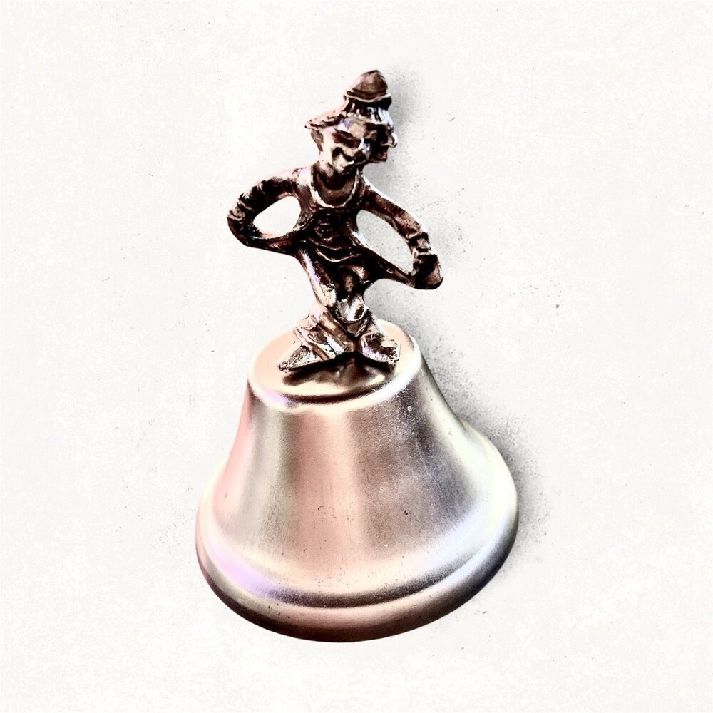 Vintage 1950’s Pewter Table Bell w/Curtsying Funny Clown Figurine Handle